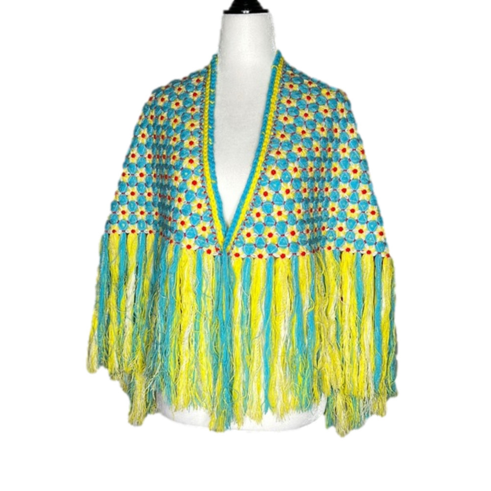 Super cute colourful bohemian fairy floral crocheted shawl poncho